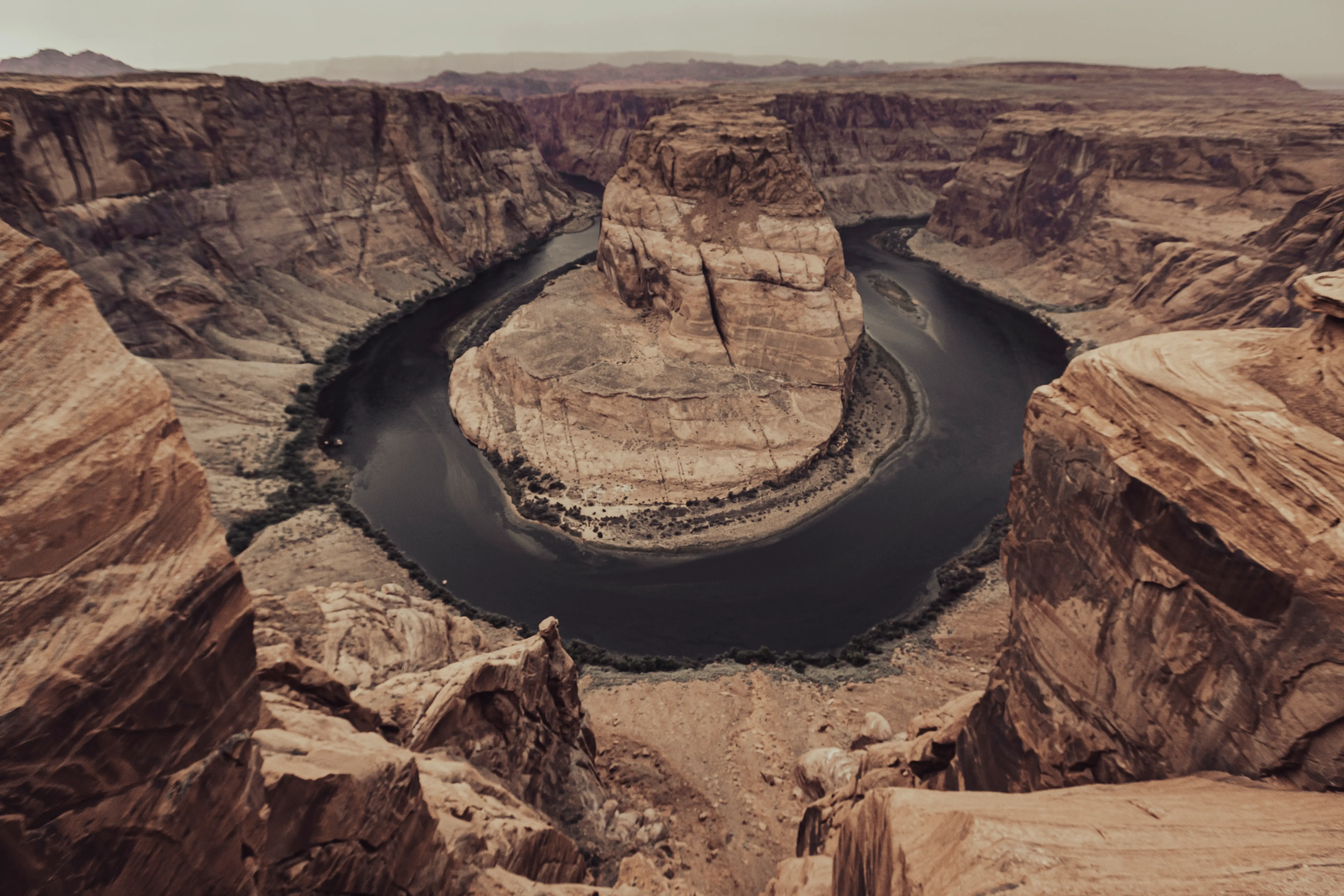 The dramatic curve of Horseshoe Bend on the Colorado River near Page, Arizona.