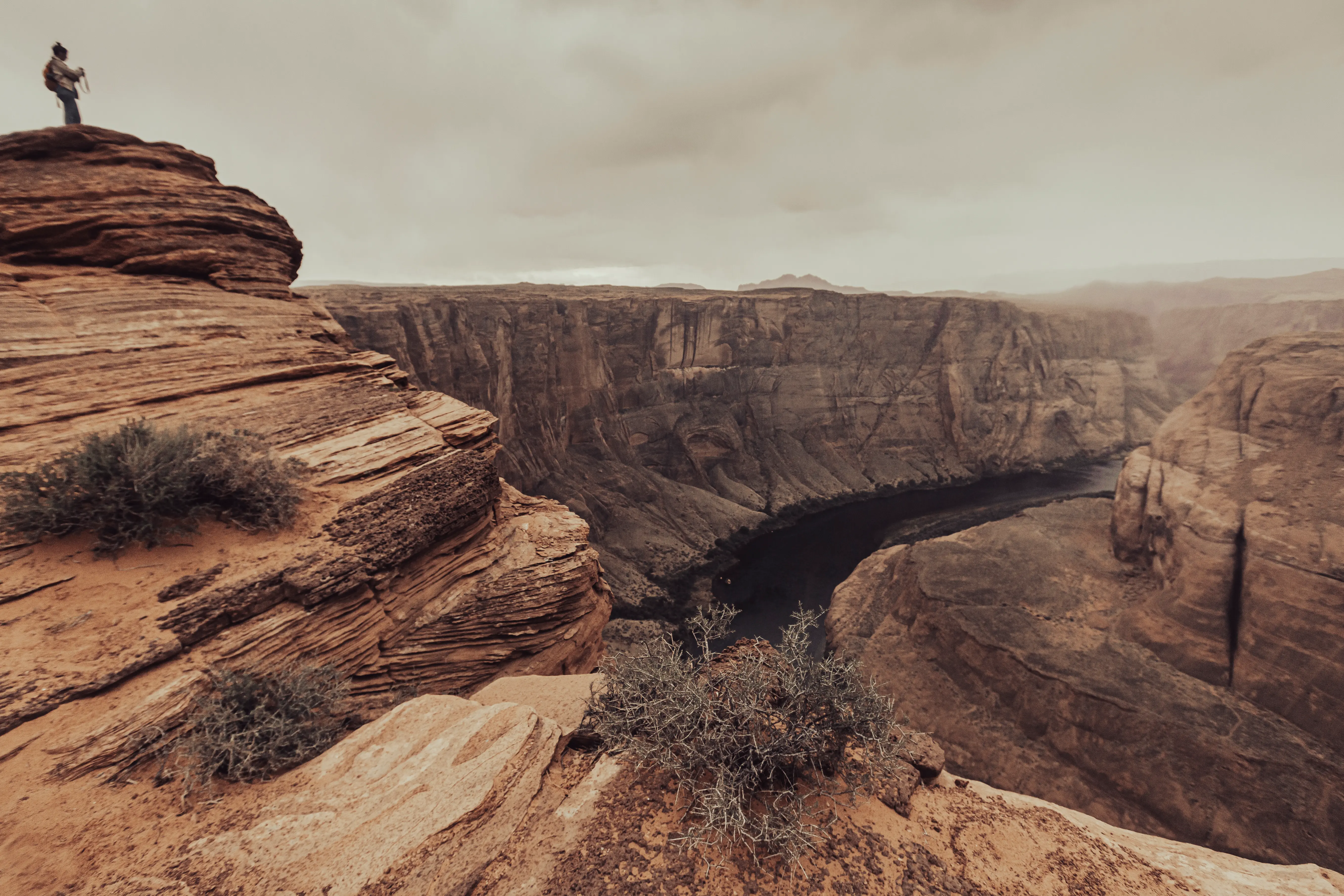 The dramatic curve of Horseshoe Bend on the Colorado River near Page, Arizona.