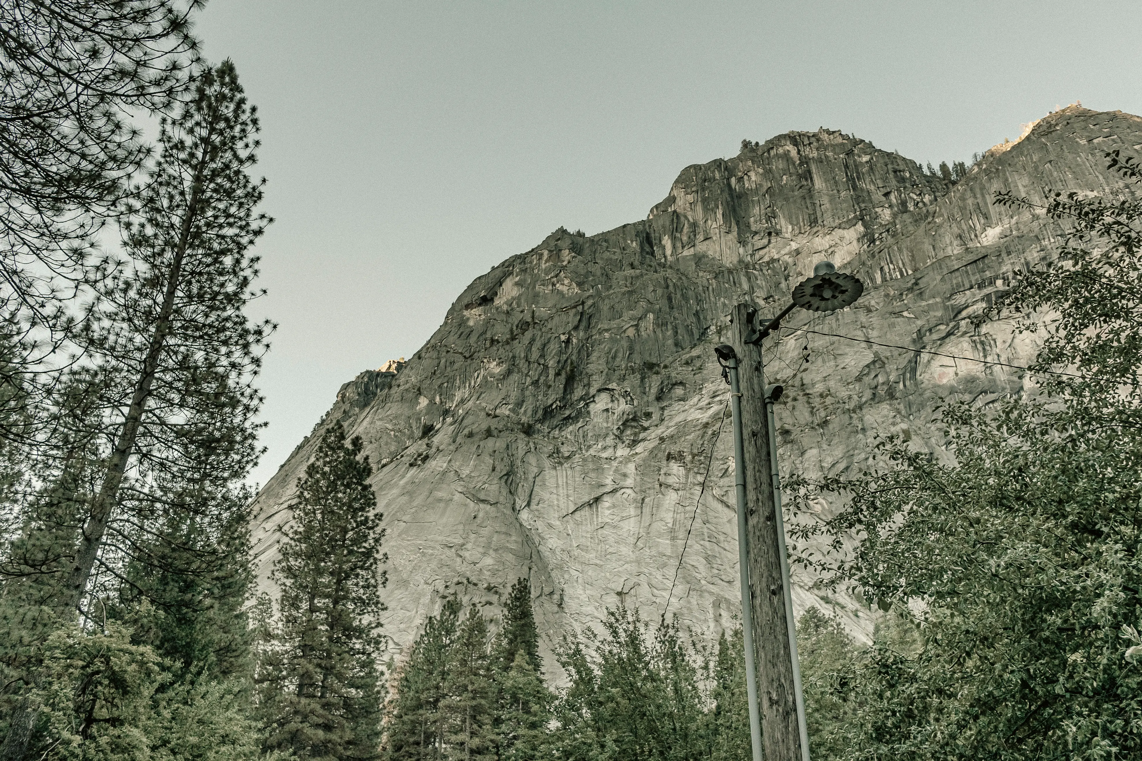The granite face of Half Dome rising over Yosemite Valley, California.