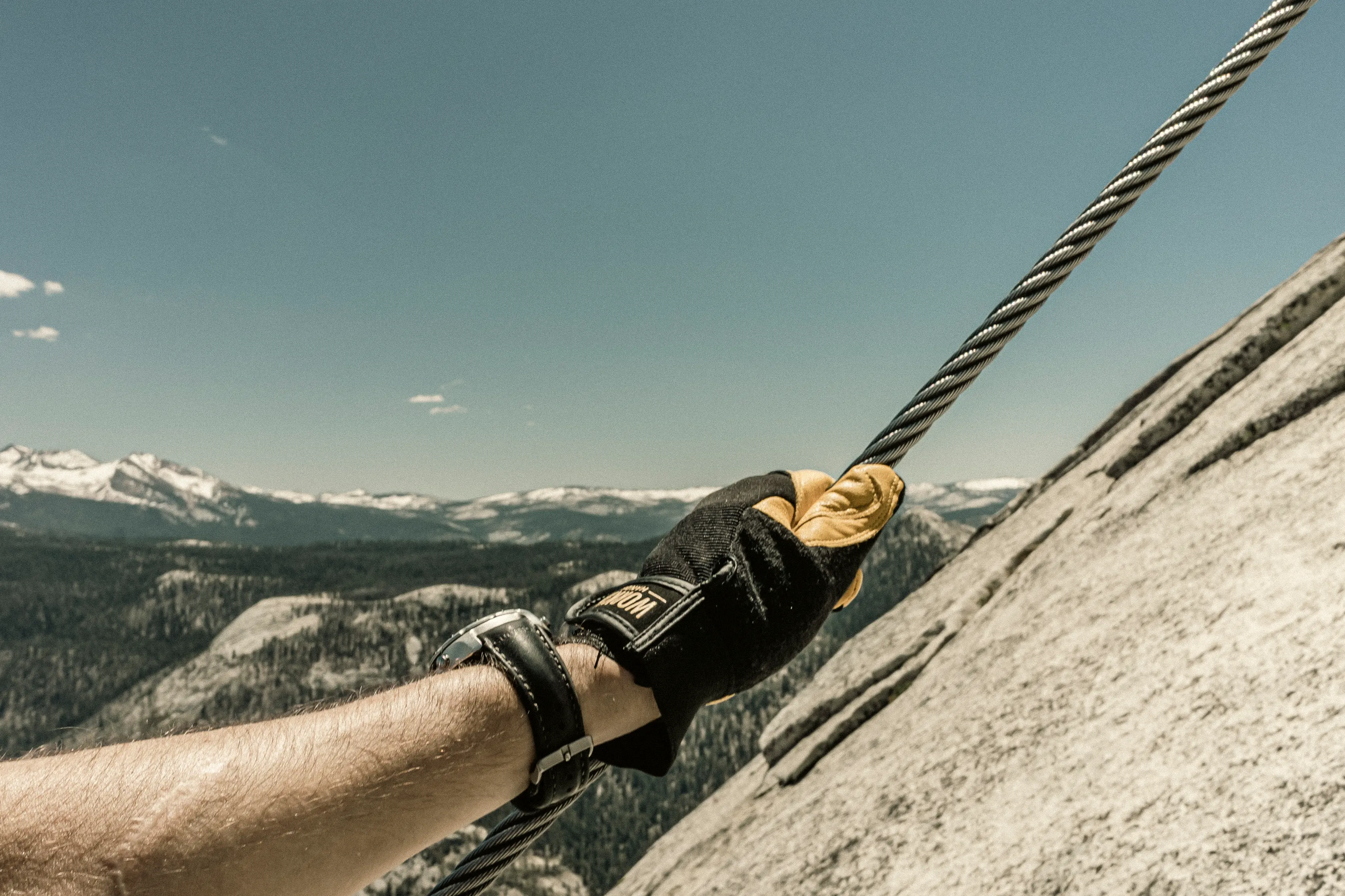 The granite face of Half Dome rising over Yosemite Valley, California.