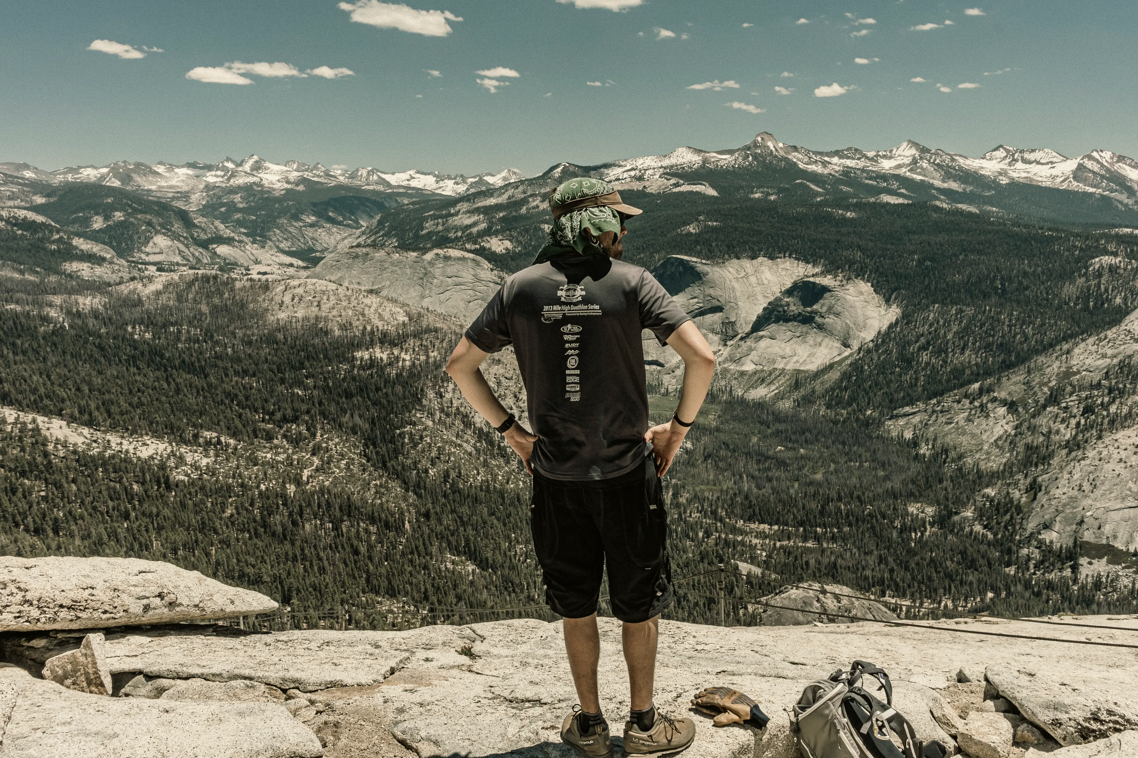 The granite face of Half Dome rising over Yosemite Valley, California.